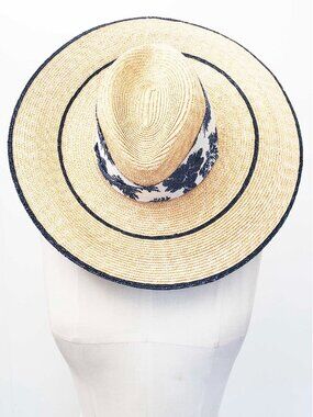 Raffaello Bettini Womens Beige Blue Straw Braid Gardener Hat Huge